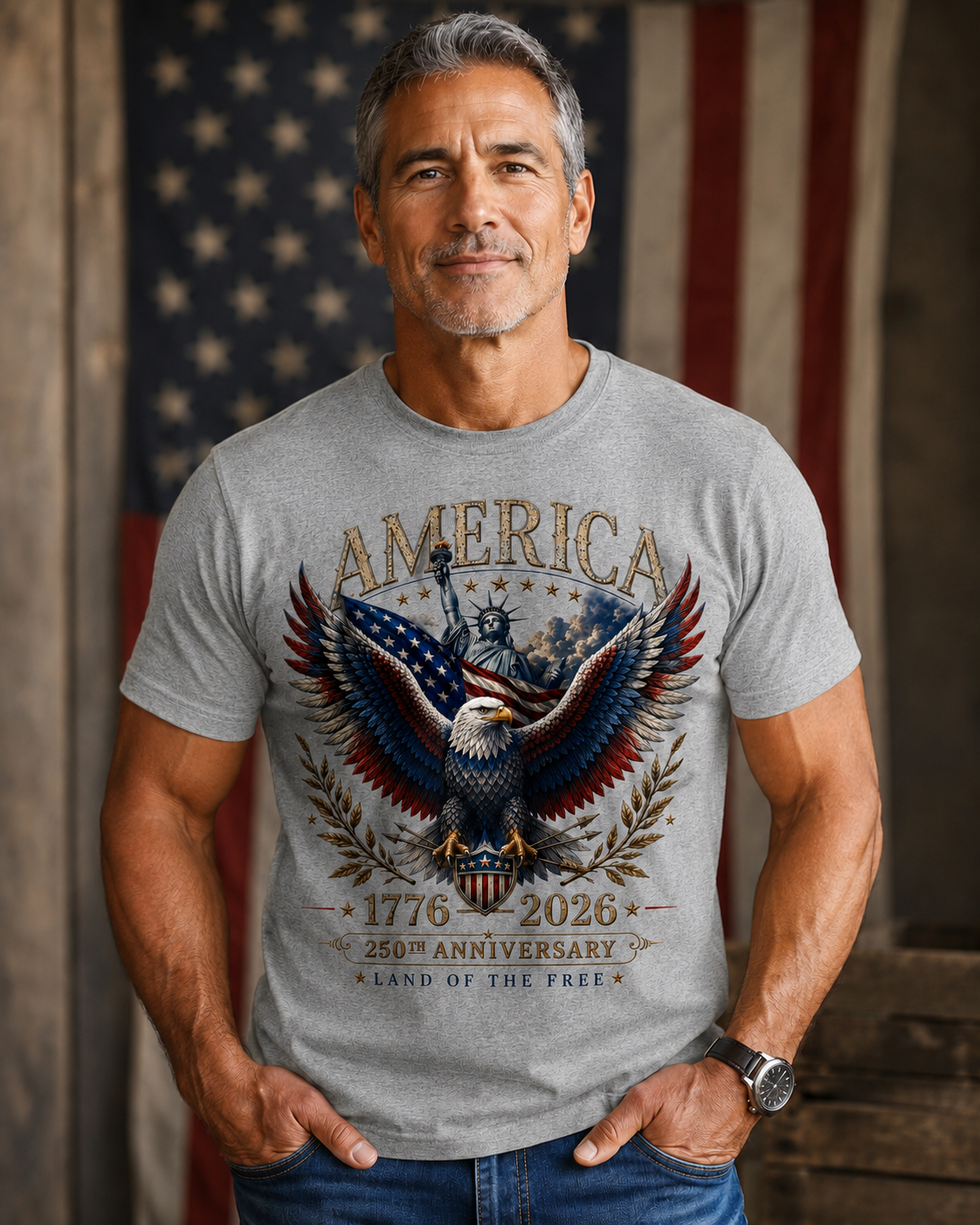 250th Anniversary Red- White- Blue American Eagle T-Shirt