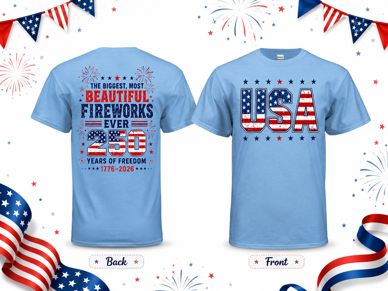 USA front- The-Biggest-Most -Beautiful-Fireworks-Ever-T-Shirt